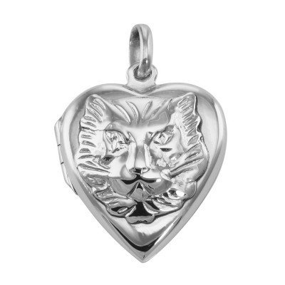 Heart Shaped Cat Sterling Silver Locket Pendant - HP-142
