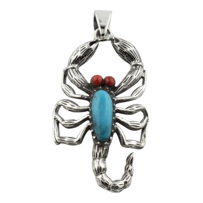Scorpion Pendant Turquoise / Carnelian Sterling Silver - HP-160