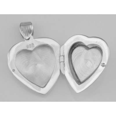 Vintage Style Double Heart Locket Pendant in Fine Sterling Silver - HP-33013