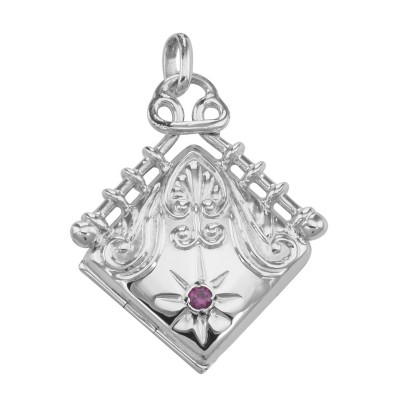 Victorian Style Diamond Shaped Locket - Fob Pendant - Sterling Silver - HP-497