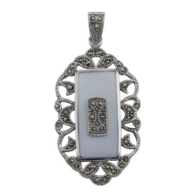Antique Style Marcasite and Purple Mother of Pear Pendant - Sterling Silver - HP-503