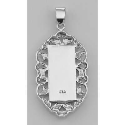 Red Coral Marcasite Pendant - Vintage Style - Sterling Silver - HP-505