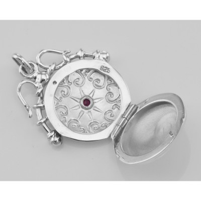 Unique Victorian Style Round Sterling Silver Fob Locket Pendant - HP-508