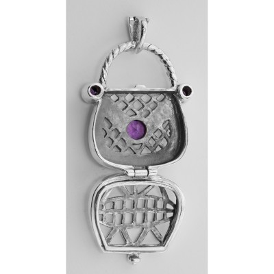Sterling Silver Amethyst Purse Pendant / Pillbox - HP-59-AM