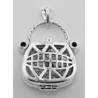 Sterling Silver Amethyst Purse Pendant / Pillbox - HP-59-AM