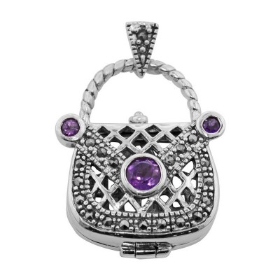 Sterling Silver Amethyst Purse Pendant / Pillbox - HP-59-AM