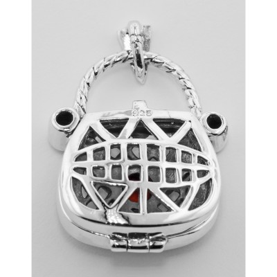 Sterling Silver Garnet Purse Pendant / Pillbox - HP-59-G