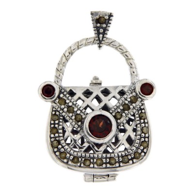 Sterling Silver Garnet Purse Pendant / Pillbox - HP-59-G