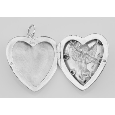 Sterling Silver Cherub Heart Locket Pendant Red CZs - HP-6307-G