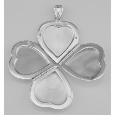 Beautiful Sterling Silver Heart Locket Pendant - 4 Photo Large Clover - HP-6314