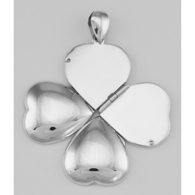 Sterling Silver Heart Locket Engravable - 4 Photo Small Clover - HP-6392-P