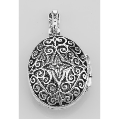 Oval Filigree Vinaigrette Aromatherapy Locket Pendant - Sterling Silver - HP-66497