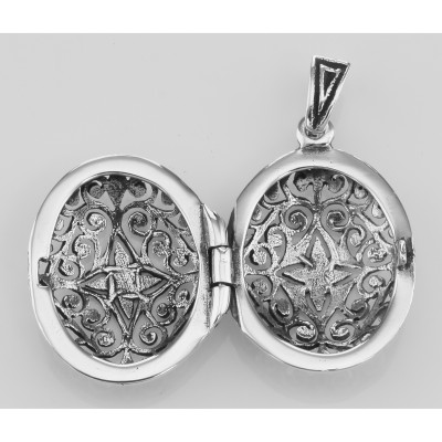 Oval Filigree Vinaigrette Aromatherapy Locket Pendant - Sterling Silver - HP-66497
