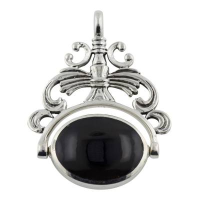 2 Stone Spinning Fob Pendant - Antique Style - Sterling Silver - HP-6663