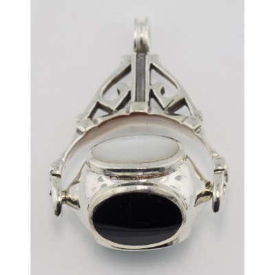 4 Stone Spinning Fob Pendant - Vintage Style - Sterling Silver - HP-6664