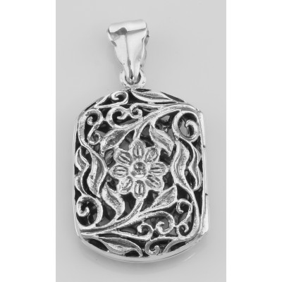 Antique Style Floral Vinaigrette Sterling Silver Locket - HP-6666