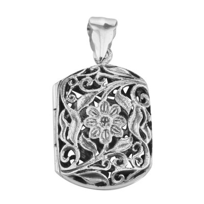Antique Style Floral Vinaigrette Sterling Silver Locket - HP-6666