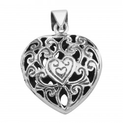 Filigree Heart Locket Pendant Vinaigrette Aromatherapy Sterling Silver