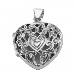 Antique Style Scroll Design Filigree Heart Locket - Solid Back