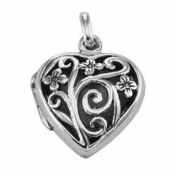 Sterling Silver Floral Filigree Heart Locket - Aromatherapy Locket