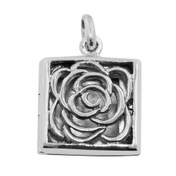 Sterling Silver Filigree Square Rose Locket