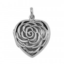 Sterling Silver Large Filigree Rose Heart Locket