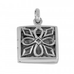 Sterling Silver Square Filigree Locket - Flower and Diamond Design