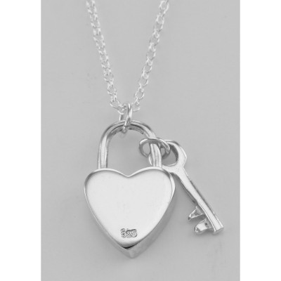 Sterling Silver Heart Lock and Key Pendant with 16 inch chain - HP-819