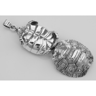 Large Turtle Locket Box Pendant - Tortoise - Sterling Silver - HP-9063