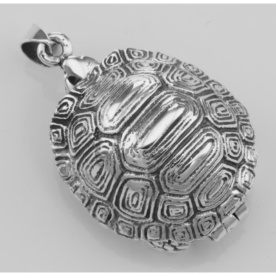 Large Turtle Locket Box Pendant - Tortoise - Sterling Silver - HP-9063