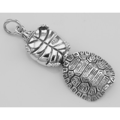 Small Turtle Sterling Silver Locket Box Pendant Tortoise - HP-9073