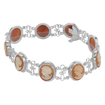 Italian Handcarved Cameo Bracelet - Roman Style - Sterling Silver - B-113
