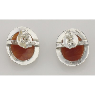 Hand Carved Italian Oval Cameo Post Earrings - Sterling Silver - IC-E102