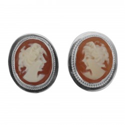 ONLY 1 IN STOCK - Hand Carved Italian Oval Cameo Post Earrings - Sterling Silver