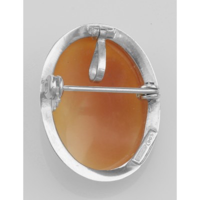 Hand Carved Italian Cameo Pin / Pendant - Roman Style - Sterling Silver - IC-P105