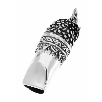 Antique Style Highly Detailed Owl Whistle Pendant - Sterling Silver - J-347