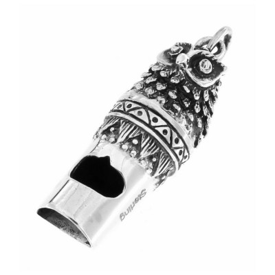 Antique Style Highly Detailed Owl Whistle Pendant - Sterling Silver - J-347