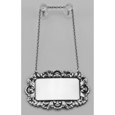 Sterling Silver Blank Engravable Liquor Decanter Label / Tag w/ Victorian Border - LL-100