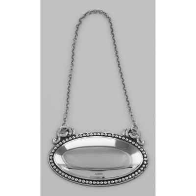 Blank Liquor Decanter Label / Tag Oval beaded Border Sterling Silver - LL-800