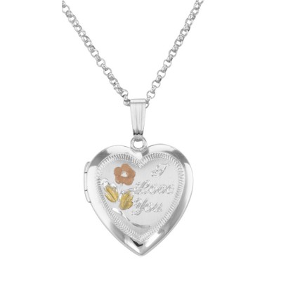 Heart Shaped I Love You Sterling Silver Locket with Chain - 19mm - MF-472