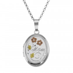 Silver Oval Mom Locket - Tri-Color Floral - 16mm