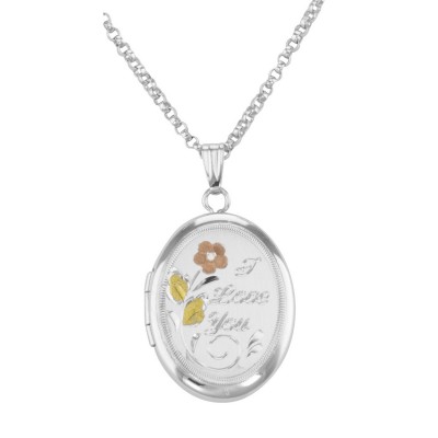 Sterling Silver Oval Locket - I Love You with Chain - 16mm - MF-486