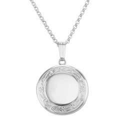 Sterling Silver Round Locket Border Design with Chain - 19mm
