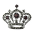 Marcasite / Garnet Crown Pin / Brooch - Sterling Silver