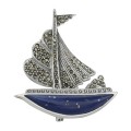Sailboat Pin - Lapis / Marcasite - Sterling Silver