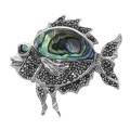 Cute Abalone Shell and Marcasite Fish Pin / Brooch - Sterling Silver