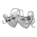 Comedy  Tragedy Pin with Garnet Eyes - Sterling Silver