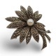 Fine Bead Set Floral Marcasite Pin or Brooch with Pearl - Sterling Silver - PM-119