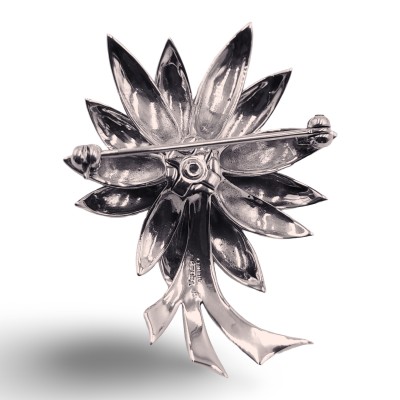 Fine Bead Set Floral Marcasite Pin or Brooch with Pearl - Sterling Silver - PM-119