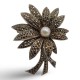 Fine Bead Set Floral Marcasite Pin or Brooch with Pearl - Sterling Silver - PM-119